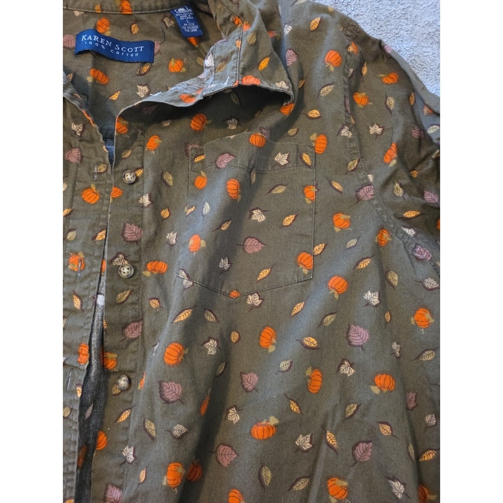 Karen Scott Fall Leave Pumpkin Olive Green Long Sleeve Womens L Cottage Granola - Picture 2 of 7